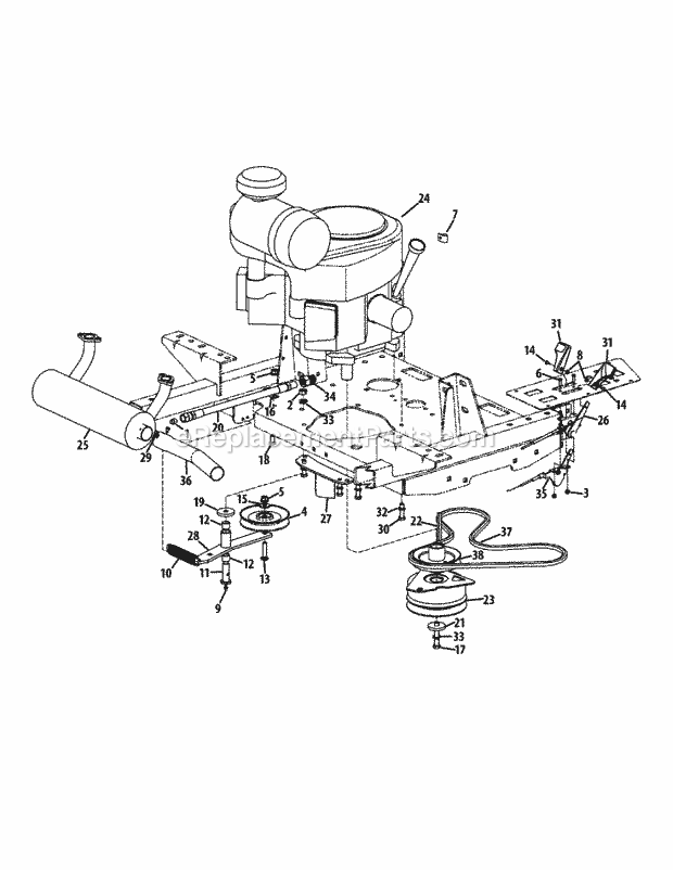 Engine Accessories, 60-Inch Deck Diagram and Parts List for S6031-KW 53DI8DU6050-31HP Cub Cadet Lawn Tractor